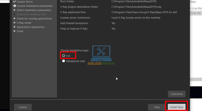 Nhấn Install Vray for Maya 2019