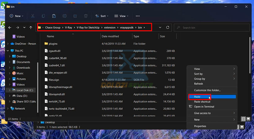 Duyệt tới đường dẫn chỉ định và dán vào.