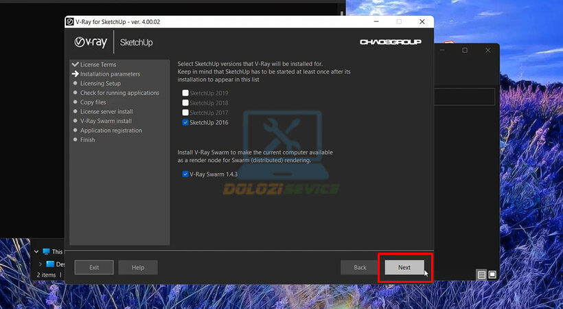 Nhấn nút Next để tiếp tục.