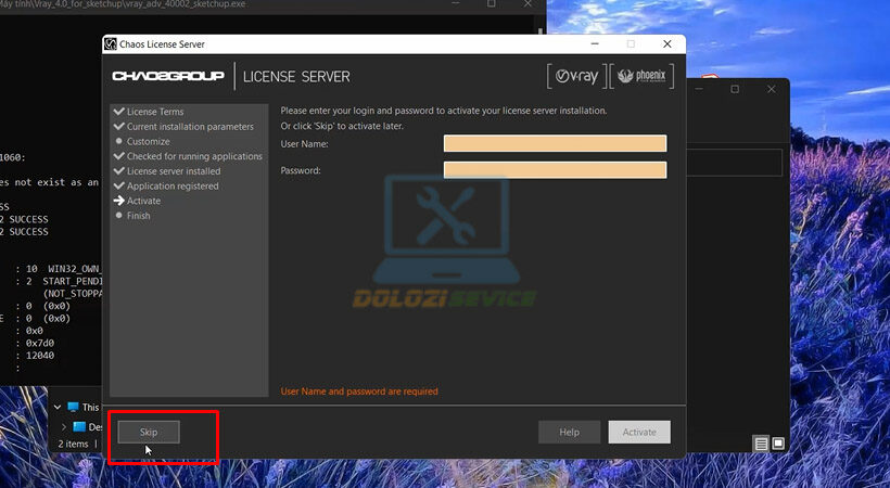 Chọn Skip để bỏ qua bước không cần thiết.