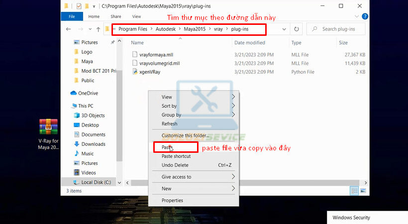 Paste file đã copy vào thư mục