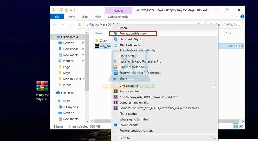 Khởi chạy file cài đặt với quyền admin