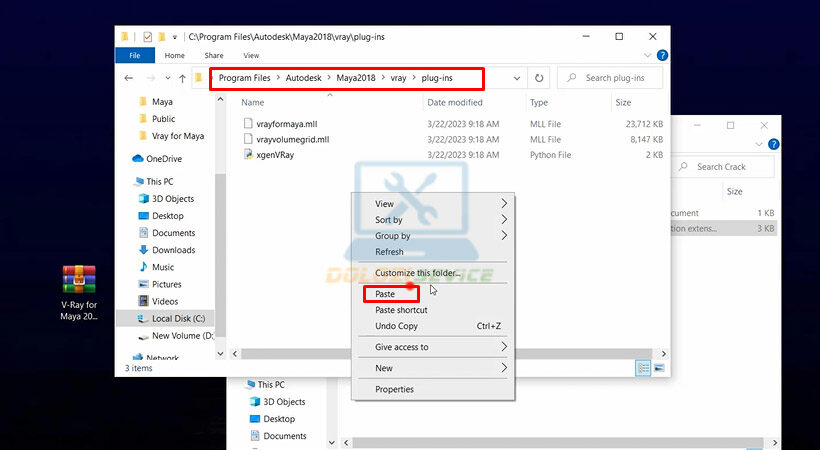 Hướng Dẫn Cài Đặt Vray for Maya 2018 Và Tải Phần Mềm Miễn Phí 12 Mở thư mục theo đường dẫn và Paste file vừa Copy vào.