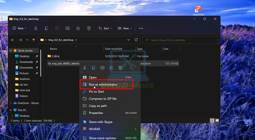 Khởi chạy file như hình bằng quyền Run as admin ...