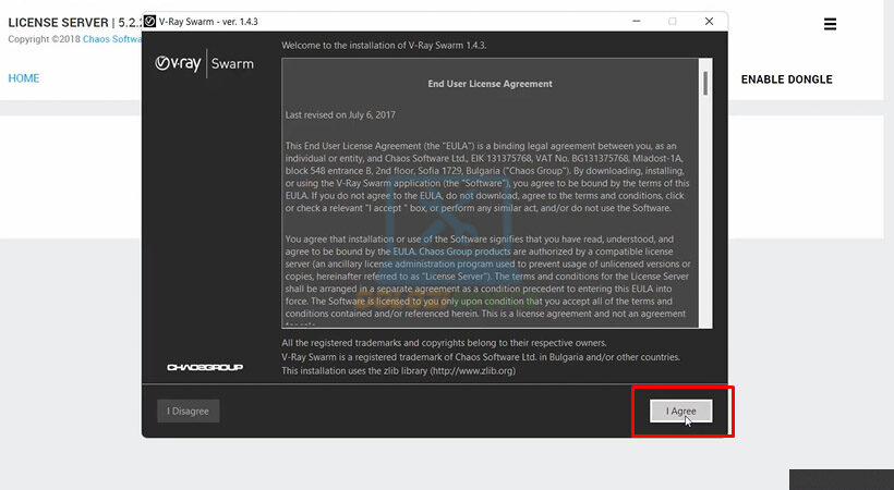 Tiến hành chọn I Agree để tiếp tục cài Vray For Ketchup 2017.