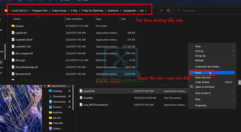 Tìm mục theo đường dẫn sau và Paste vào đây.
