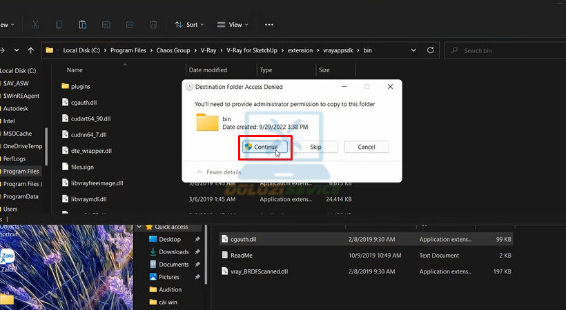 Tiến hành chọn Continue kết thúc kích hoạt Vray For Sketchup 2017.