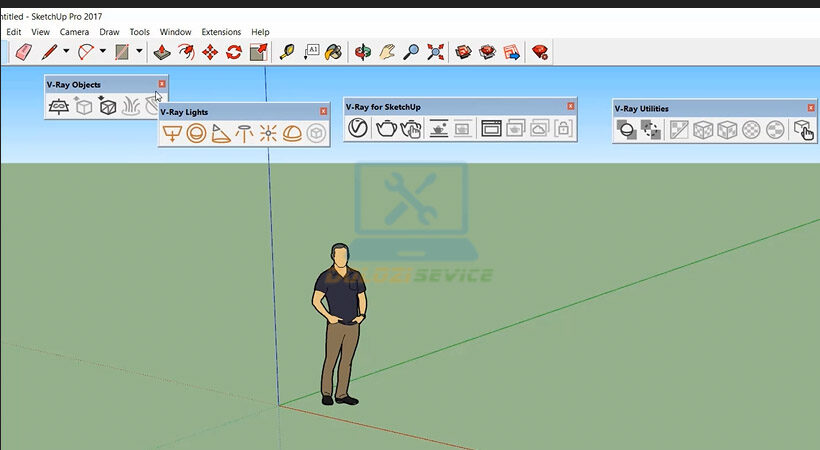 Khởi động và đây chính là giao diện của phần mềm. Vray for Sketchup 2017