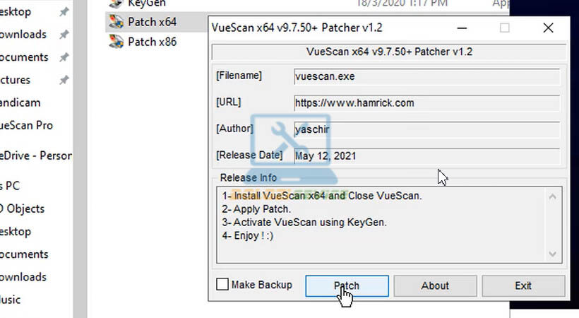Hướng Dẫn Cài Đặt VueScan Pro 2021 và Tải Phần Mềm Miễn Phí 7 Chọn Patch
