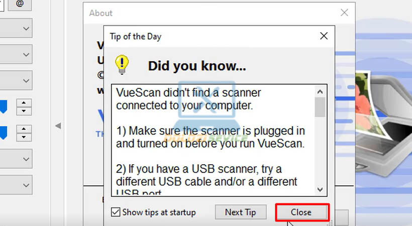 Hướng Dẫn Cài Đặt và Tải VueScan Pro 2023 Dễ Dàng Nhất 5 Chọn Close