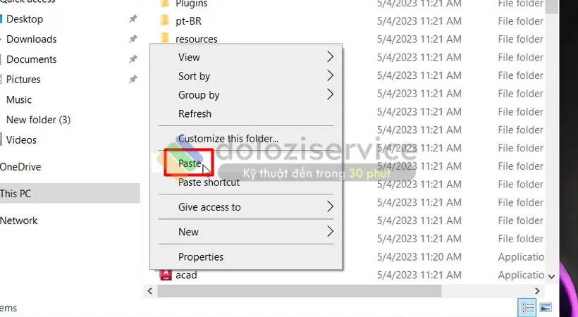 Dán file kích hoạt autocad 2024.