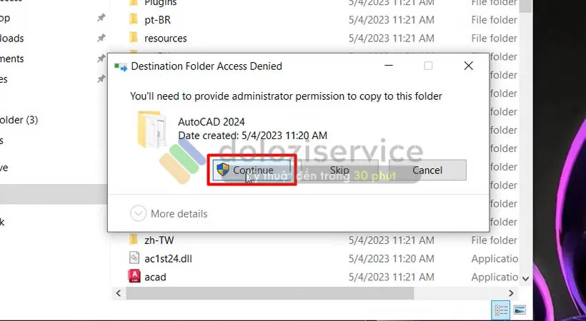 Chọn Continue hoàn tất kích hoạt Autocad 2024