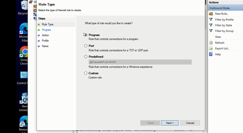Chọn Program sau đó chọn Next