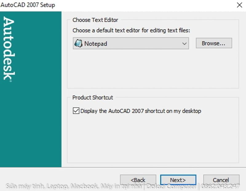 nhấn next để tiếp tục