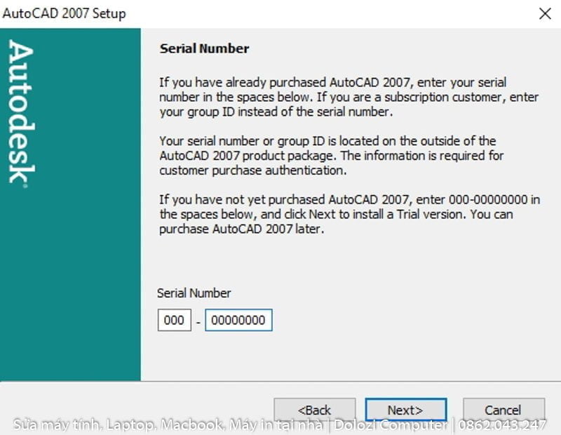 nhập số serial number