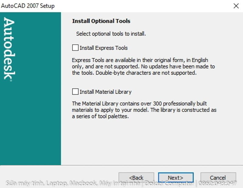 nhấn next để tiếp tục