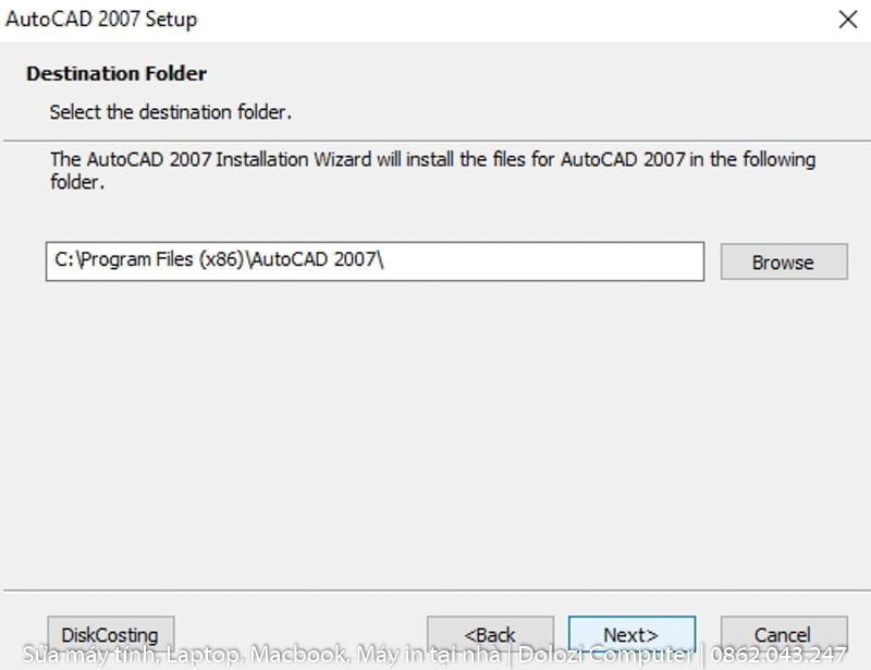 chọn đường dẫn cài autocad 2007