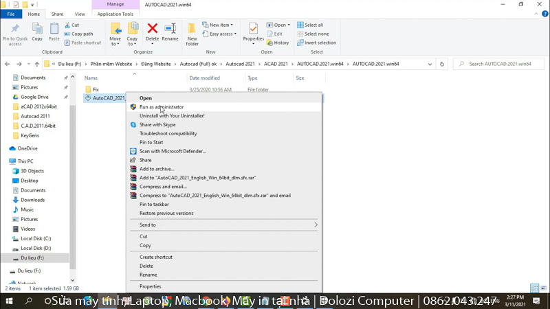 cài đặt autocad 2021