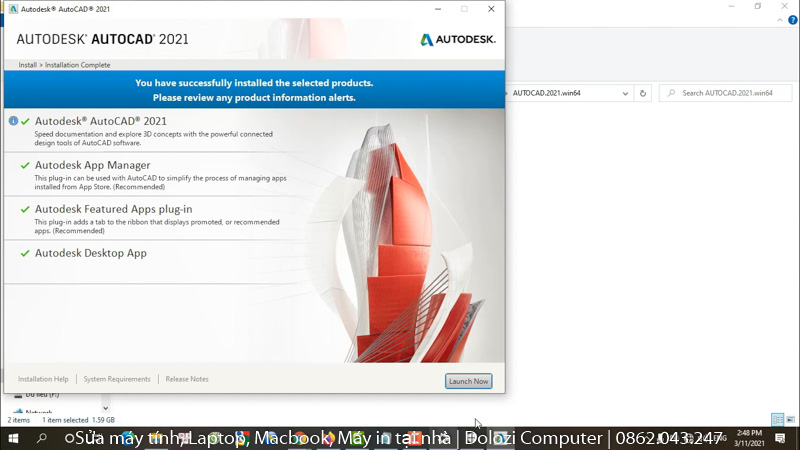 hoàn thành cài đặt autocad 2021