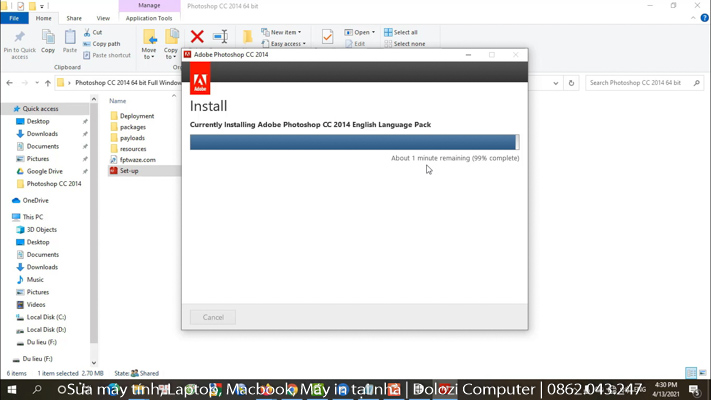 Đợi hoàn tất cài đặt Photoshop CC 2014 Full Crack