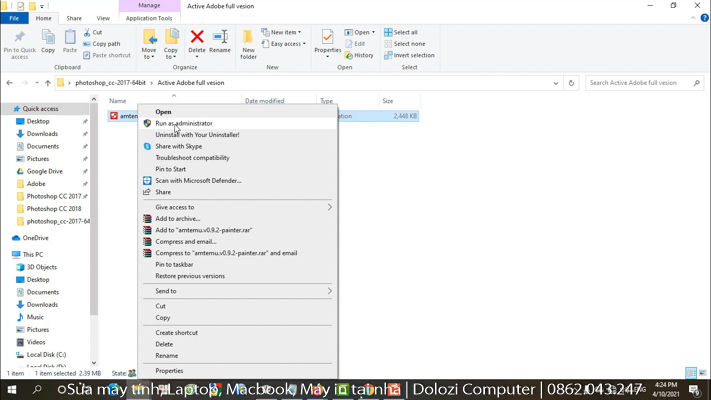 Cách Cài Đặt Photoshop 2017 và Tải Phần Mềm Miễn Phí 5 Chạy file kích hoạt Photoshop CC 2017