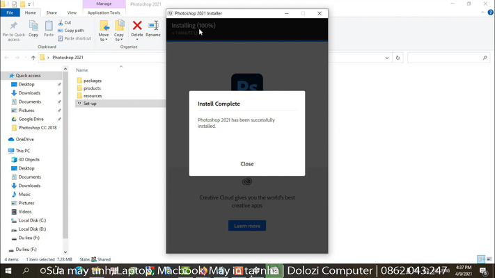 Hoàn tất cài đặt photoshop cc 2021 full crack