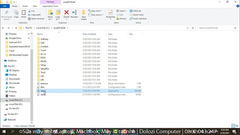 Chạy File Setup Autocad 2016 Full Crack