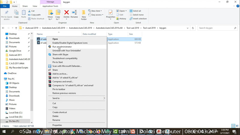 chạy file crack AutoCAD 2019