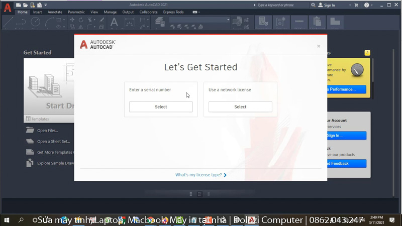 khởi động phần mềm autocad 2021