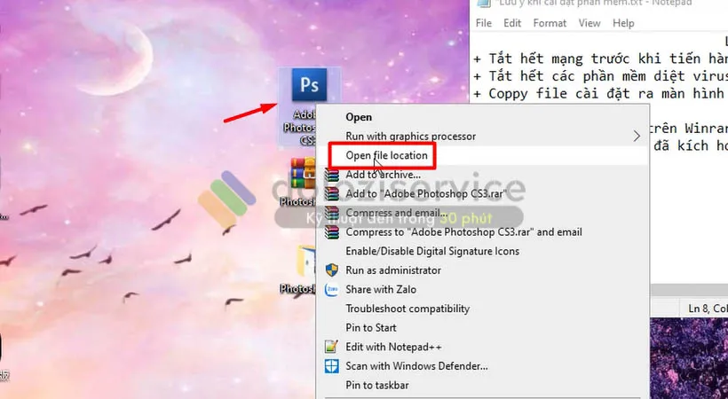 Chọn Open File Location