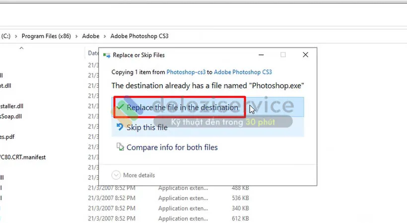 Chọn Replace như hình