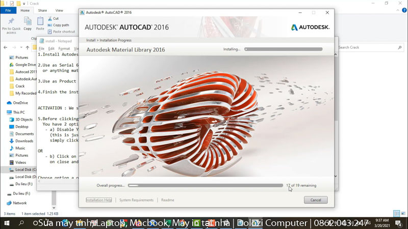 Đợi cài đặt autocad 2016