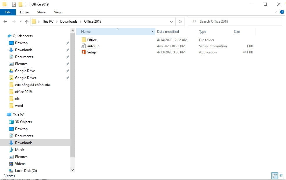 Giải nén phần mềm Office 2019
