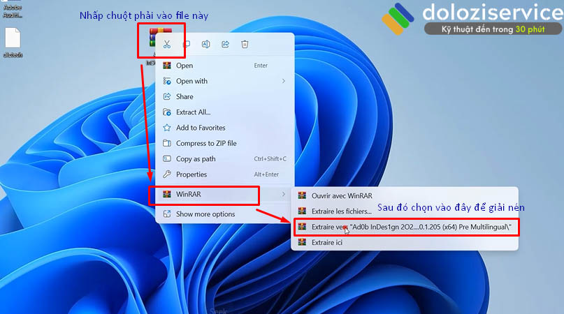 Giải nén file sau khi tải