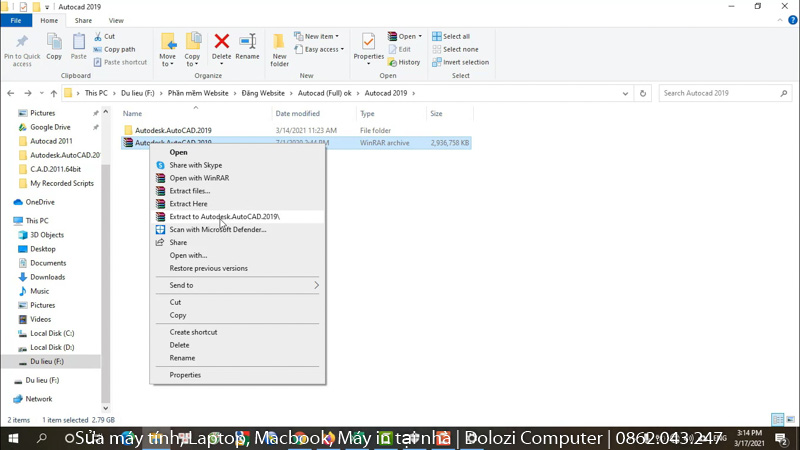 Giải nén phần mềm AutoCAD 2019