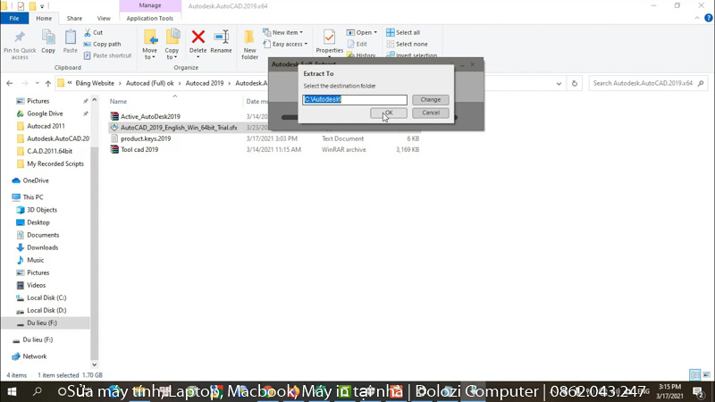 Giải nén file cài đặt AutoCAD 2019