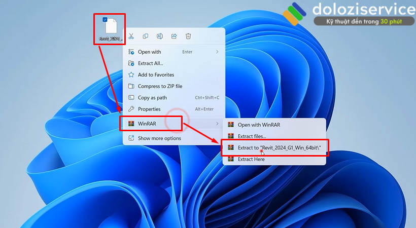 Giải nén file cài đặt Revit 2024 như hình.