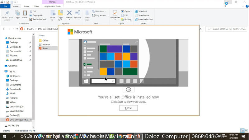 Hoàn thành cài đặt Office 365