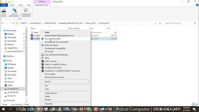 Chạy file crack autocad 2013