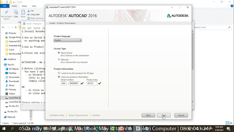 nhập số serial number
