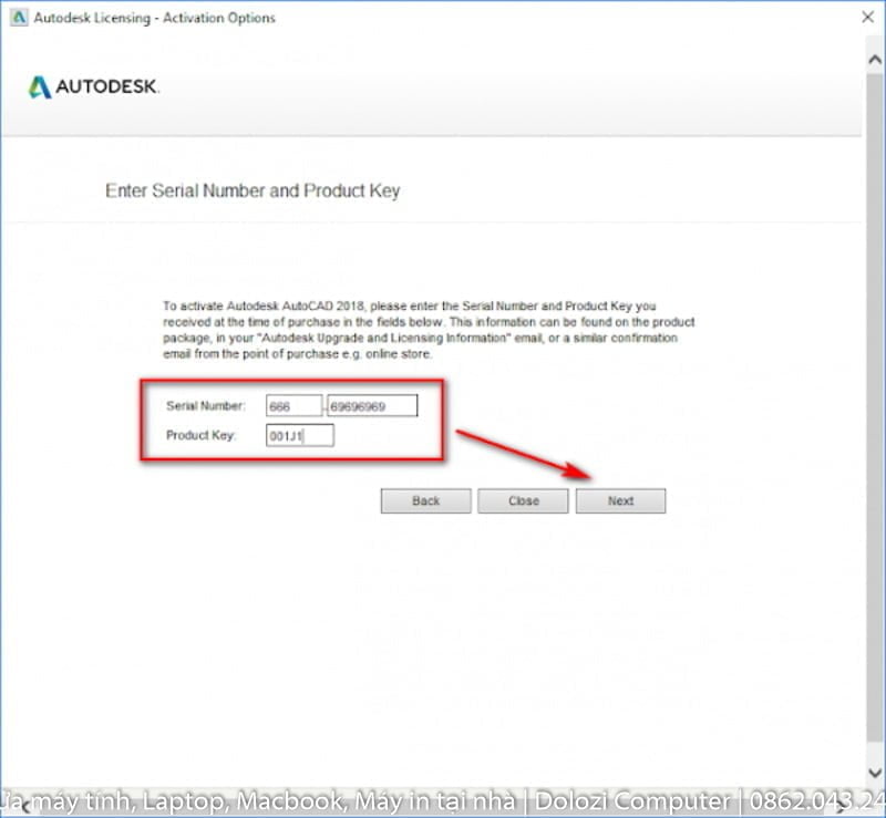 Nhập Serial Number và Product Key