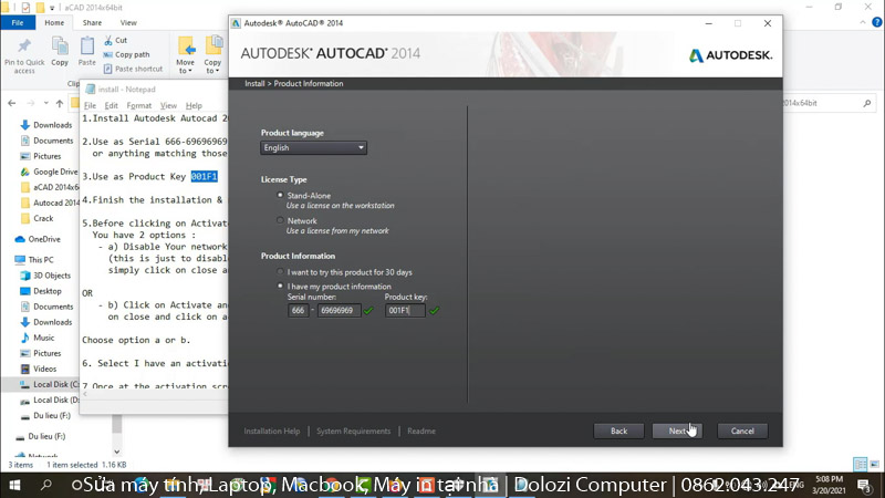 Hướng Dẫn Cài Đặt và Tải phần mềm AutoCAD 2014 Miễn Phí 7 Nhập số Serial number