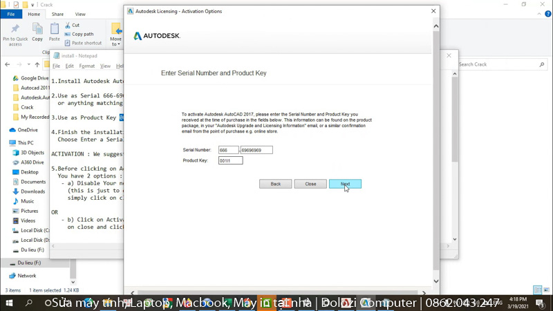 Nhập số Serial Number