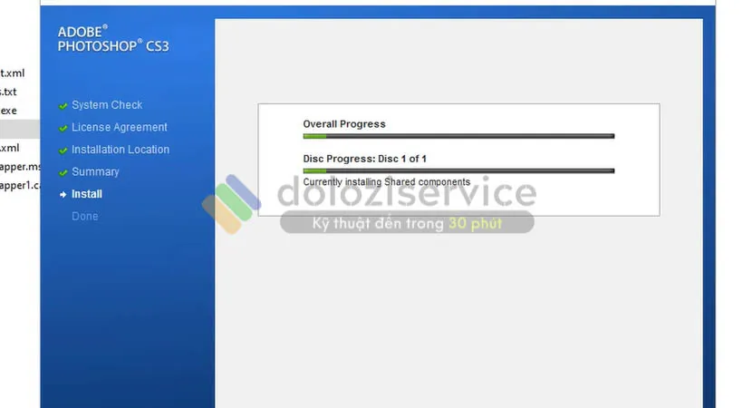 Chờ hoàn tất cài đặt phần mềm photoshop cs3