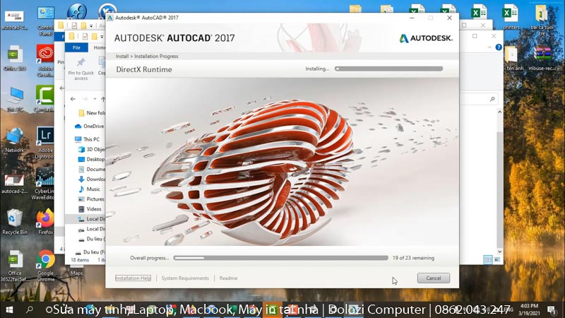 Đợi cài đặt Autocad 2017 hoàn thành