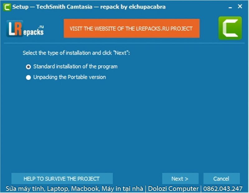 nhấn next để tiếp tục