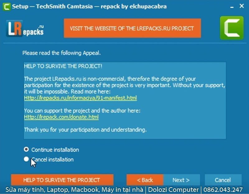 nhấn next để tiếp tục