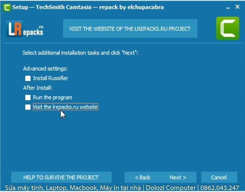 nhấn next để tiếp tục