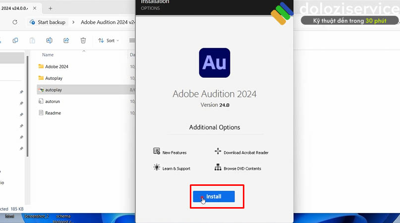 Tiến hành chọn Install Adobe Audition 2024.