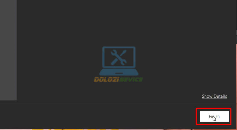 Chọn 'Finish' để hoàn tất cài đặt.